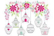 Vector Bird Cages and Floral Clipart