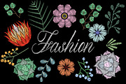 Fashion embroidery. Succulent flower