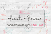 Hearts Flowers & More Sketches - PNG
