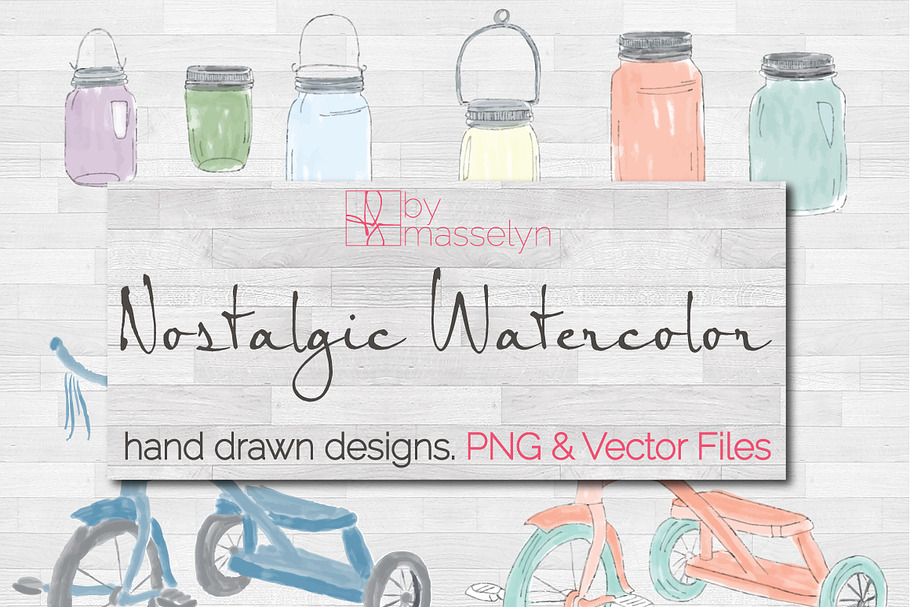 Watercolor Mason Jars & Tricycles in Illustrations - product preview 8