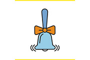 School bell with bow color icon
