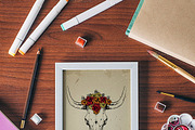  boho old cow skull with flowers