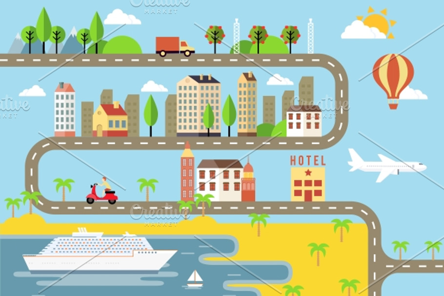 Vector Small Town Cityscape in Illustrations - product preview 8