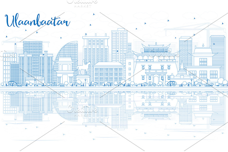Outline Ulaanbaatar Skyline in Illustrations - product preview 8