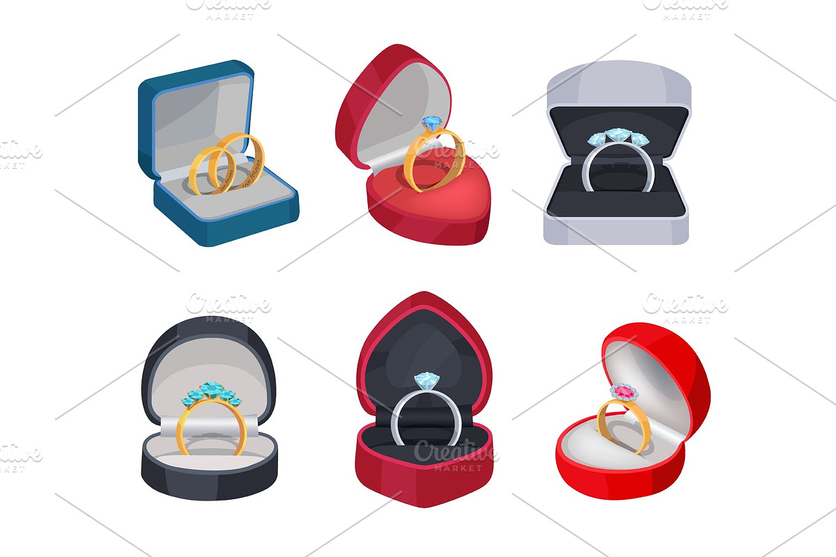 Set of Gold and Silver Rings in Various Boxes in Illustrations - product preview 8