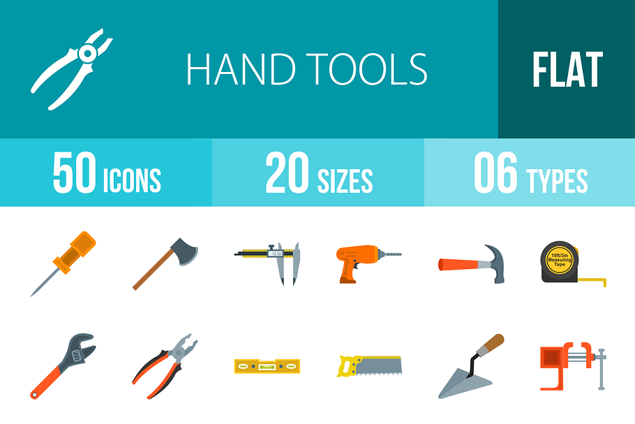 50 Hand Tools Flat Multicolor Icons