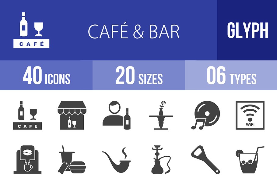 40 Cafe & Bar Glyph Icons