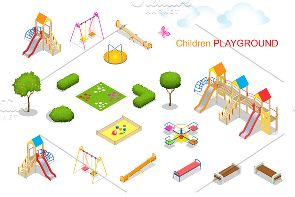 Children playground. Flat 3d isometric vector illustration for i