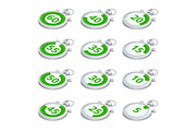 Set of green timers. Vector 3d isometric illustration. Sports st