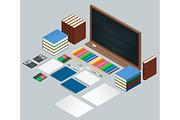 Flat style design concept of creative office workplace, workspac