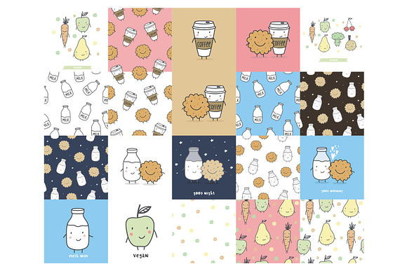 Cartoon milk, cookies, vegetables in Illustrations - product preview 1