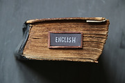 English, tag with the text written in it and book