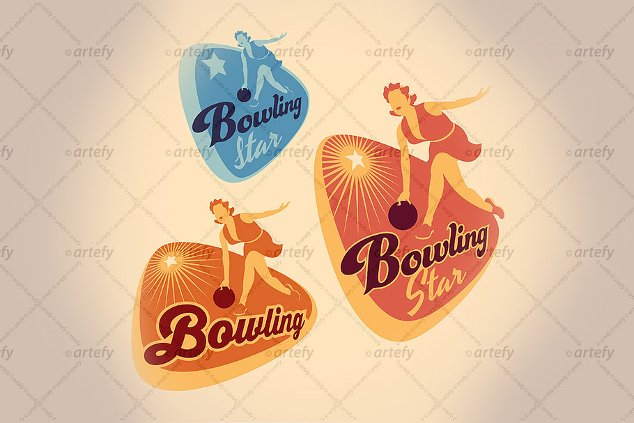 Set of bowling tournamet labels in Illustrations - product preview 8