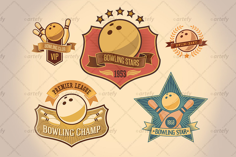 Set of bowling tournamet labels in Illustrations - product preview 8