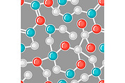 Seamless pattern with molecular structure. Abstract molecules in flat style