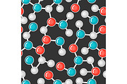 Seamless pattern with molecular structure. Abstract molecules in flat style