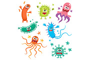 Ugly virus, germ and bacteria characters with human faces