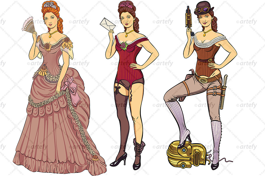 Victorian styled ladies (3x) in Illustrations - product preview 8