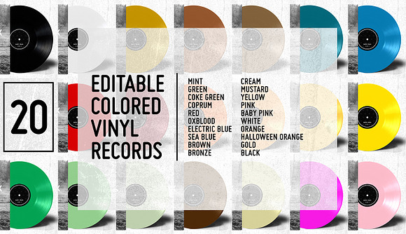20 Colored Vinyl Records - Mockup in Product Mockups - product preview 1