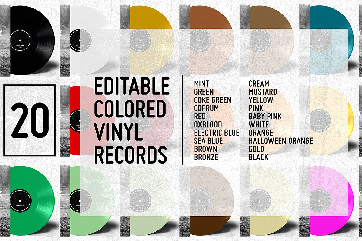 20 Colored Vinyl Records - Mockup | Creative Product Mockups ~ Creative ...