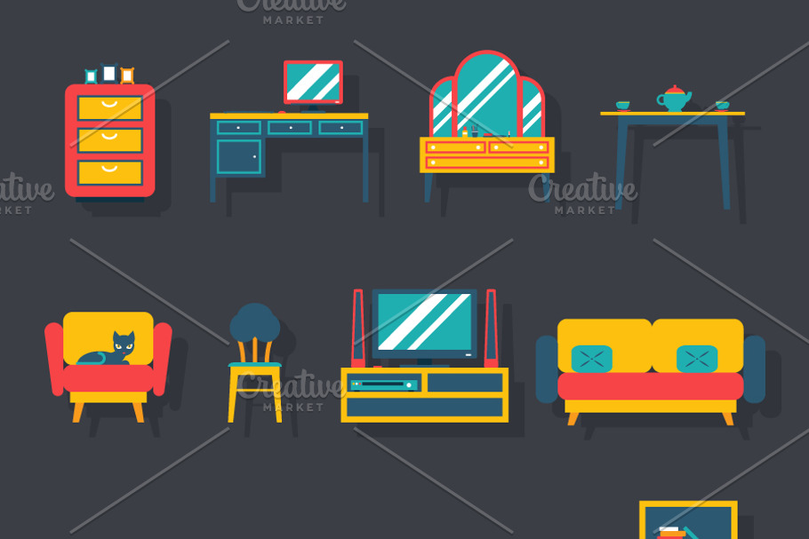 Flat Furniture Icons in Graphics - product preview 8