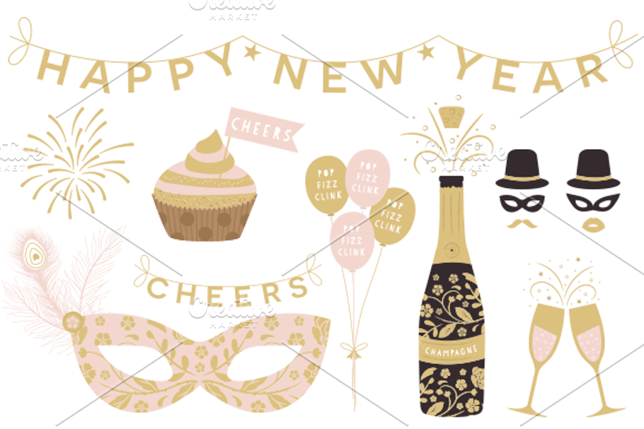 New Year Cliparts EPS & PNG in Illustrations - product preview 8