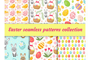 Cute Easter seamless pattern collection with birds and eggs. Endless Spring background, texture, digital paper. Vector illustration.