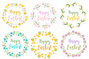 Happy Easter set floral frame for text, isolated on white background. Vector illustration.