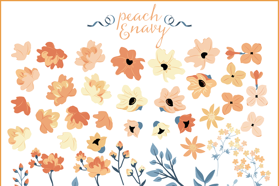 Peach & Navy Floral Graphics Set in Illustrations - product preview 8