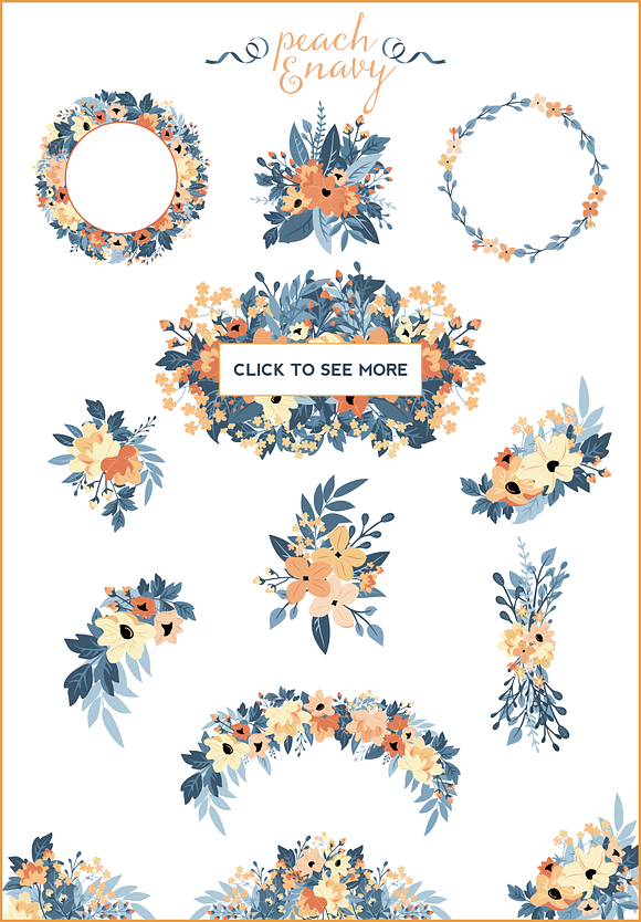 Peach & Navy Floral Graphics Set in Illustrations - product preview 1
