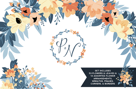 Peach & Navy Floral Graphics Set in Illustrations - product preview 2