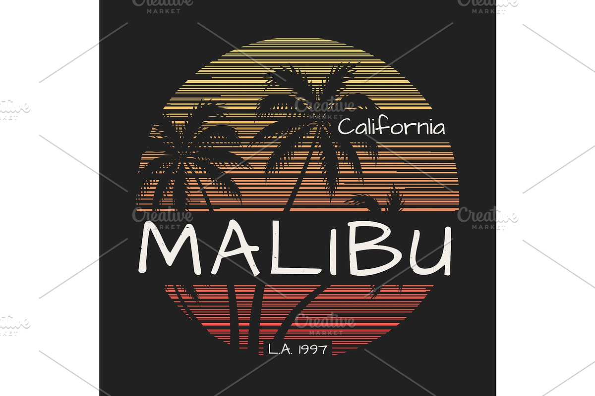 Malibu california tee print with palm trees in Illustrations - product preview 8