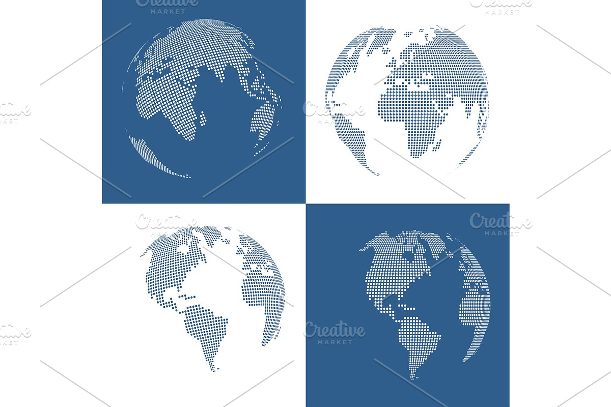 Set of four 3d dotted globes in Illustrations - product preview 8