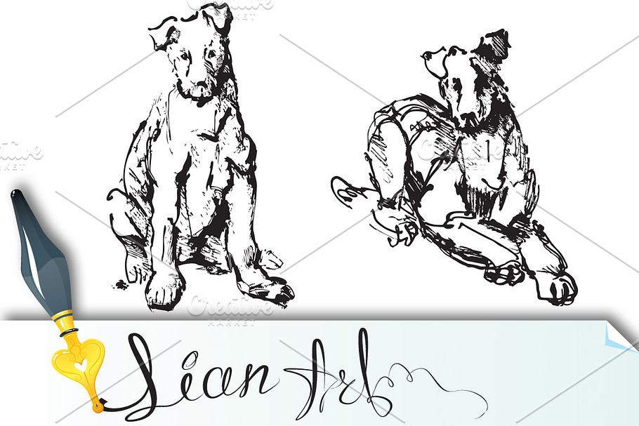 2 ink sketches of dogs in Illustrations - product preview 8