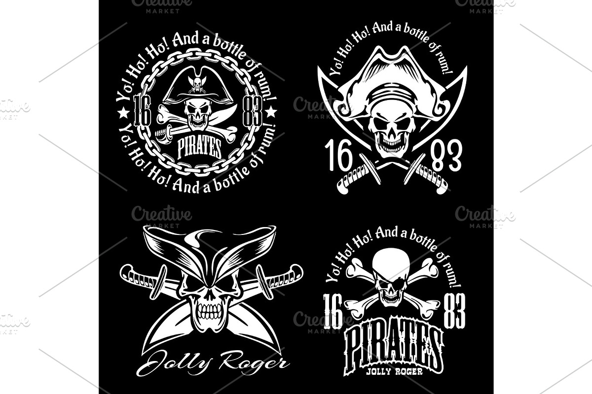 Pirates emblem set with pirate spirit flying dutch pirate bay pirates adventures descriptions vector illustration in Illustrations - product preview 8