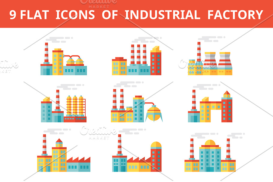 Industrial Factory Flat Icons