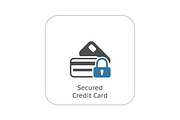 Secured Credit Card Icon. Flat Design.