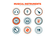 Set of musical instruments vector premium stamps