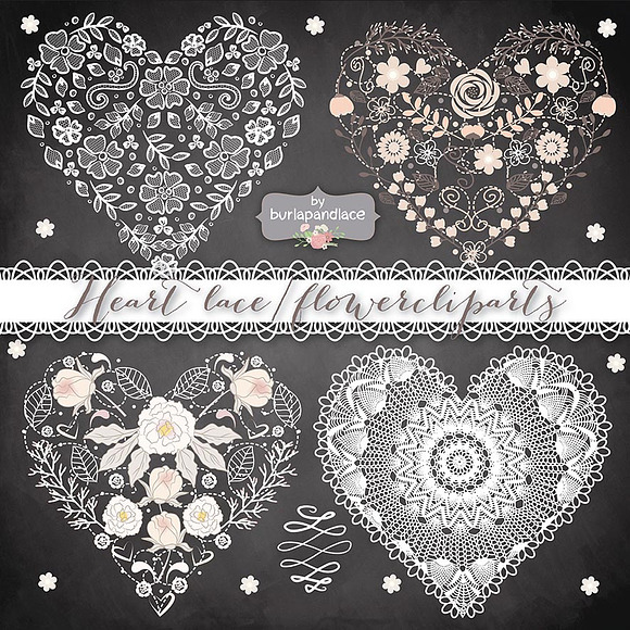 Heart lace/flower cliparts in Illustrations - product preview 1