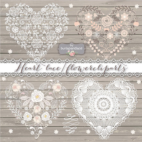 Heart lace/flower cliparts in Illustrations - product preview 2