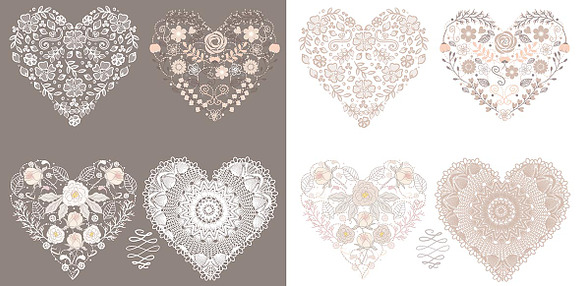 Heart lace/flower cliparts in Illustrations - product preview 3
