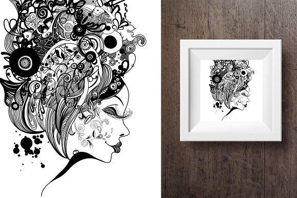 6 Woman zentangle inspired portrait. in Illustrations - product preview 2