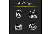 Waste management chalk icons set