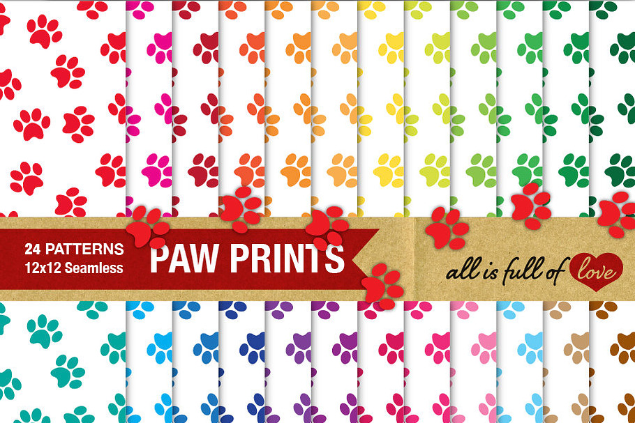 Paw Print Pattern Digital Paper Pack