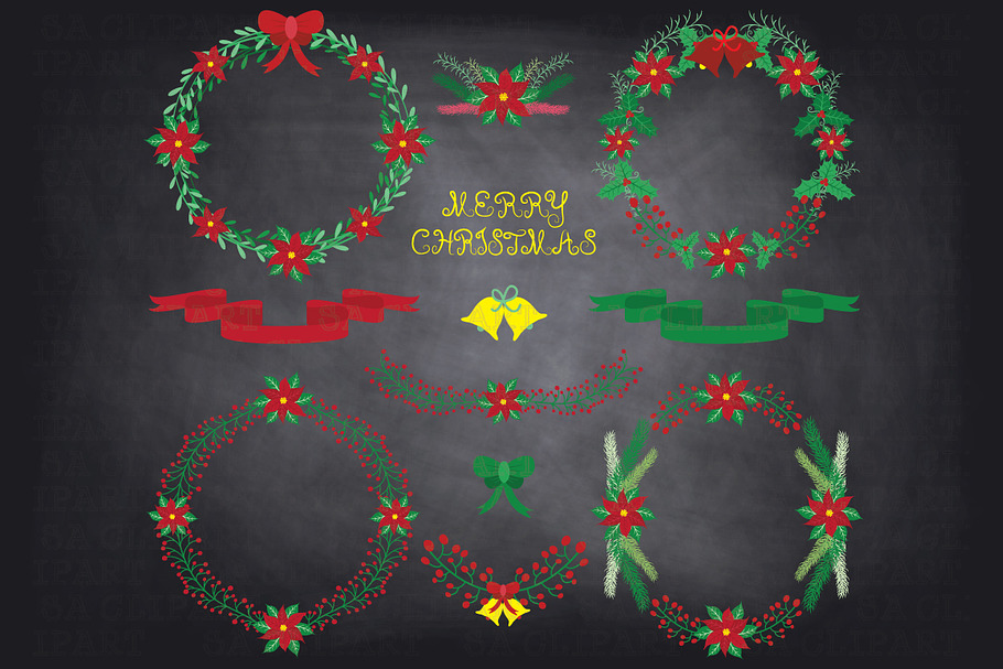 Chalkboard Christmas Floral Clipart