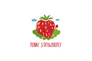 Cute cartoon strawberry with hands and eyes for kids theme.Vecto