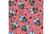 Hand drawn seamless pattern with fruit water in mason jar with b