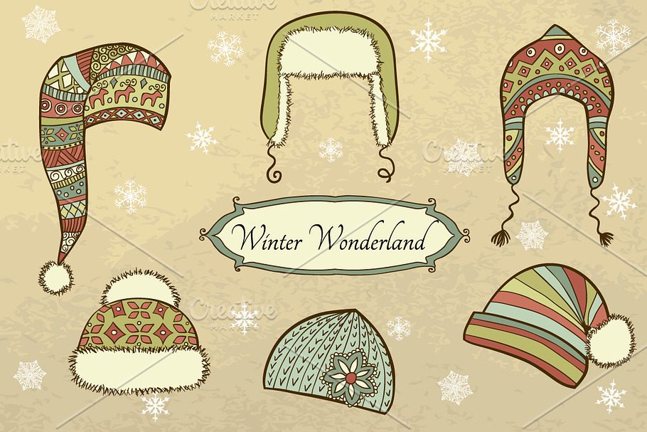 Vector set with winter caps in Illustrations - product preview 8