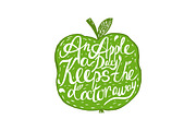Hand drawn vintage motivational quote about health and apple:"An