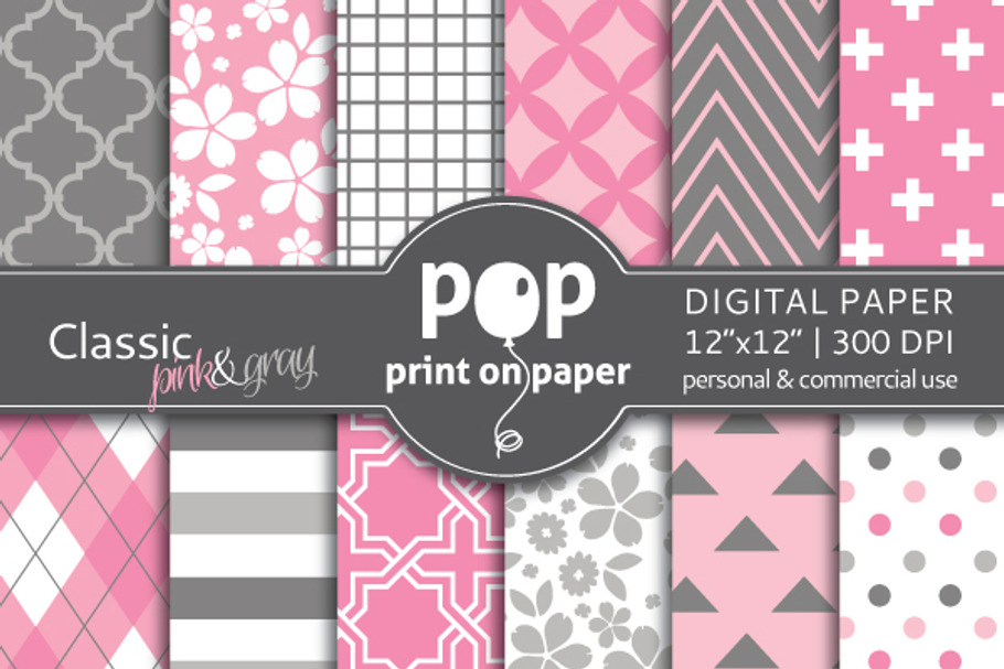 Classic Pink & Gray - Digital Paper